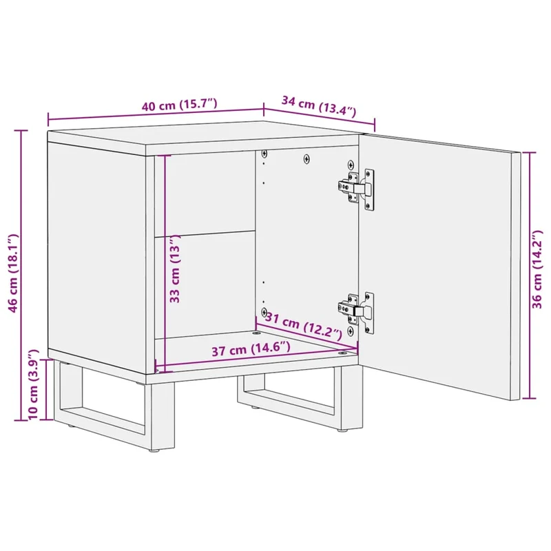 Lot de 2 tables de chevet avec compartiment avec porte 40 x 34 x 46 cm bois d'acacia et acier DEC034793