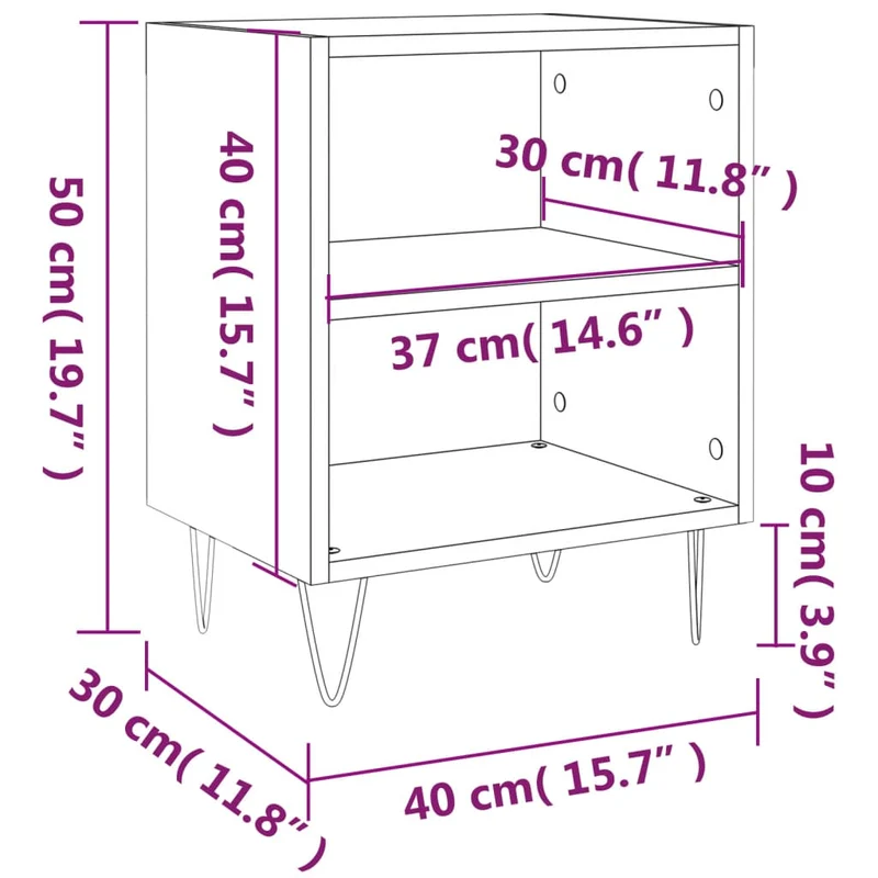 Lot de 2 tables de chevet avec étagères 40 x 30 x 50 cm bois d'ingénierie et fer noir DEC035508