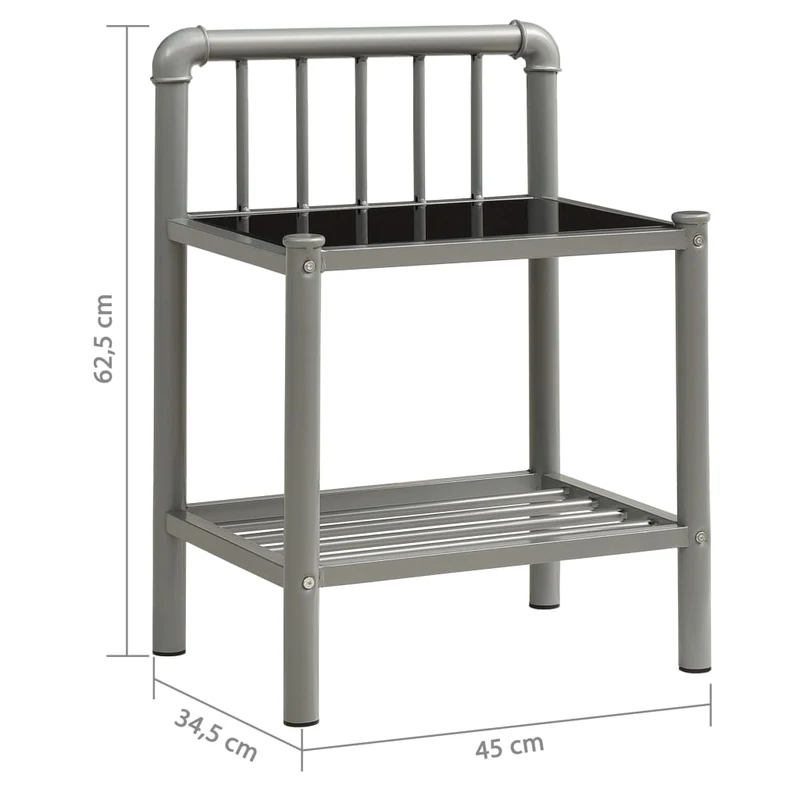 Lot de 2 tables de chevet avec étagère 45 x 34,5 x 62,5 cm en métal noir et verre DEC035412