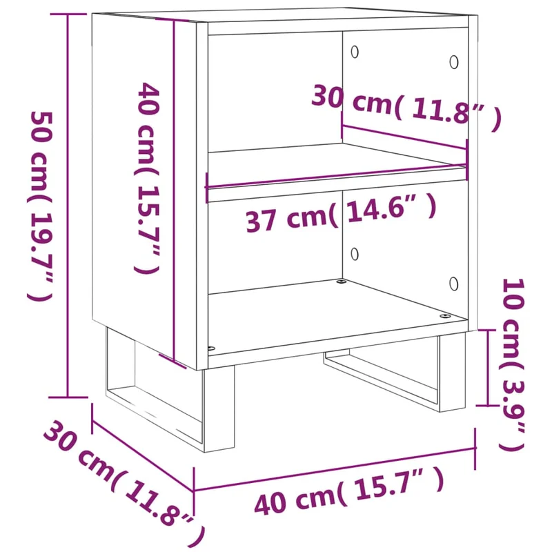 Lot de 2 tables de chevet avec compartiments ouverts 40 x 30 x 50 cm bois d'ingénierie gris et fer DEC035355