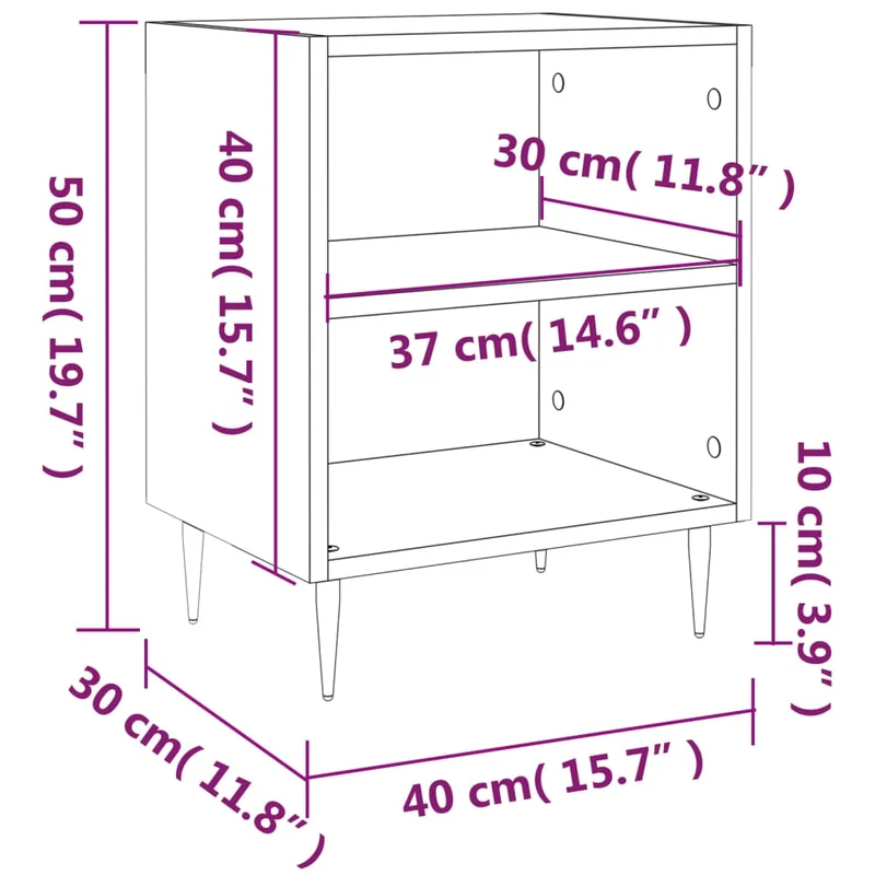 Lot de 2 tables de chevet avec étagères ouvertes 40 x 30 x 50 cm bois d'ingénierie gris et fer DEC035352