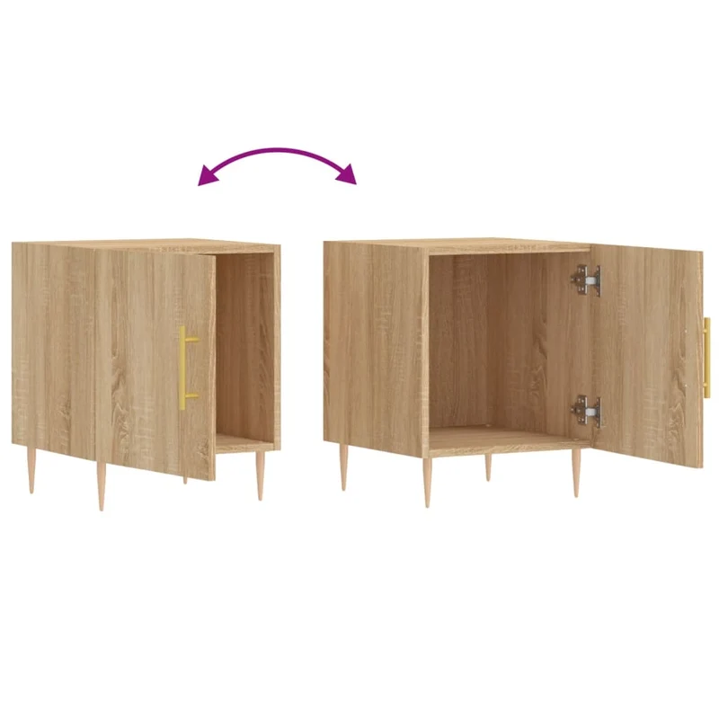 Lot de 2 tables de chevet avec compartiment avec porte 40 x 40 x 50 cm bois ingénierie couleur chêne et fer DEC035276