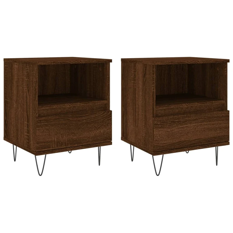 Lot de 2 tables de chevet avec compartiment ouvert et tiroir 40 x 35 x 50 cm bois ingénierie marron et métal DEC035183