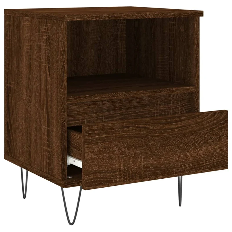 Lot de 2 tables de chevet avec compartiment ouvert et tiroir 40 x 35 x 50 cm bois ingénierie marron et métal DEC035183