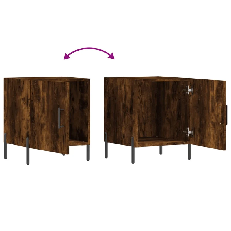 Lot de 2 tables de chevet avec compartiment avec porte 40 x 40 x 50 cm bois d'ingénierie marron et fer DEC035124