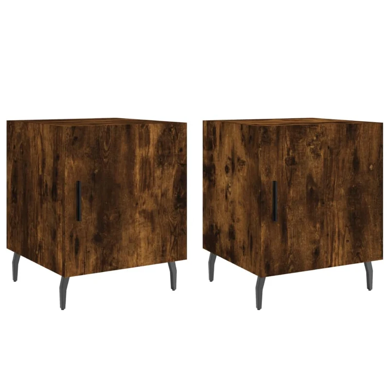 Lot de 2 tables de chevet avec compartiment avec porte 40 x 40 x 50 cm bois d'ingénierie marron et fer DEC035119