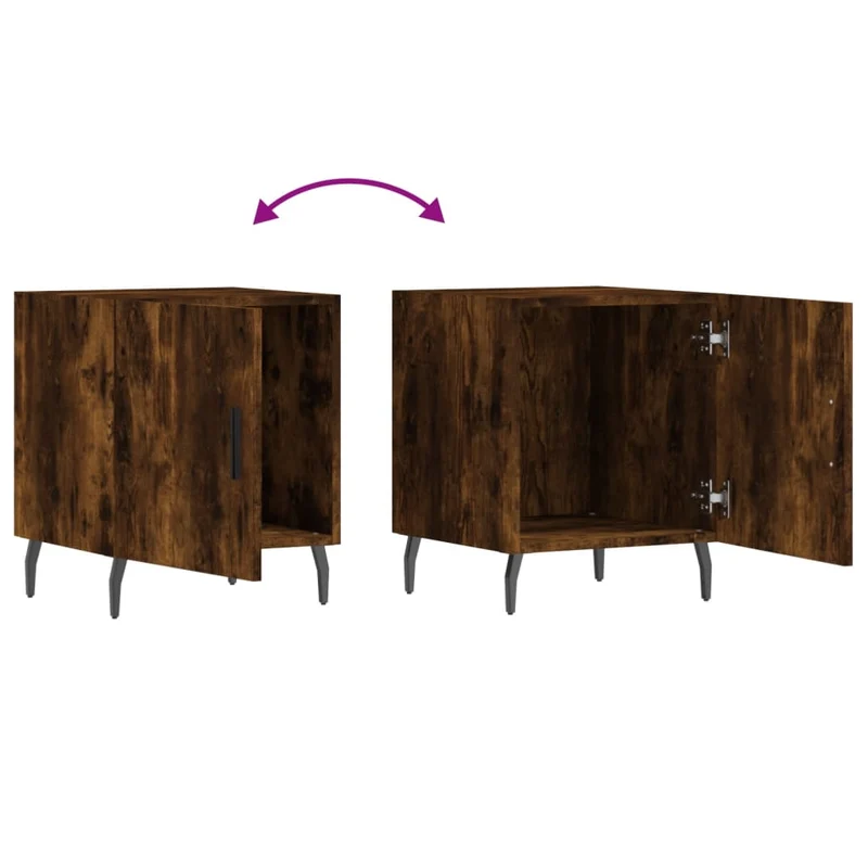 Lot de 2 tables de chevet avec compartiment avec porte 40 x 40 x 50 cm bois d'ingénierie marron et fer DEC035119