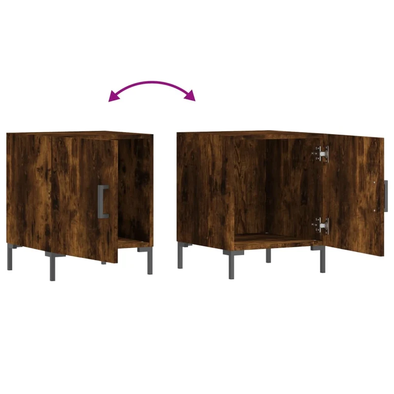 Lot de 2 tables de chevet avec compartiment avec porte 40 x 40 x 50 cm bois d'ingénierie marron et fer DEC035115