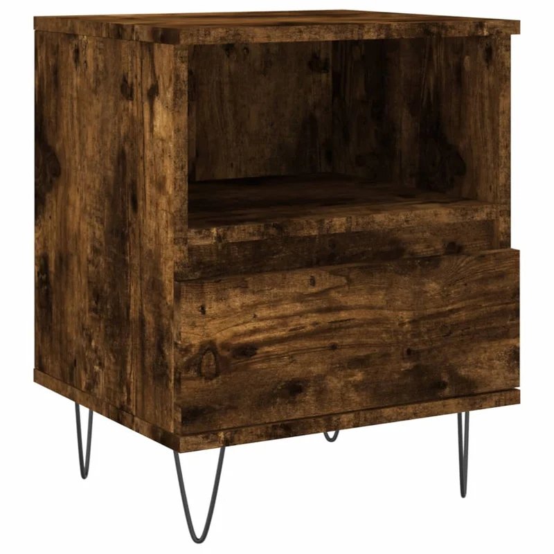 Lot de 2 tables de chevet avec compartiment ouvert et tiroir 40 x 35 x 50 cm bois ingénierie marron et métal DEC035098
