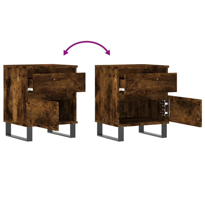 Lot de 2 tables de chevet avec deux tiroirs 40 x 35 x 50 cm bois ingénierie marron et métal DEC035094