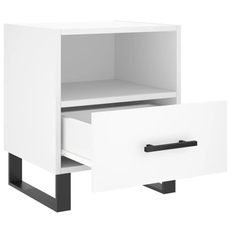 Lot de 2 tables de chevet avec compartiment ouvert et tiroir 40 x 35 x 47,5 cm bois d’ingénierie blanc et fer DEC034912