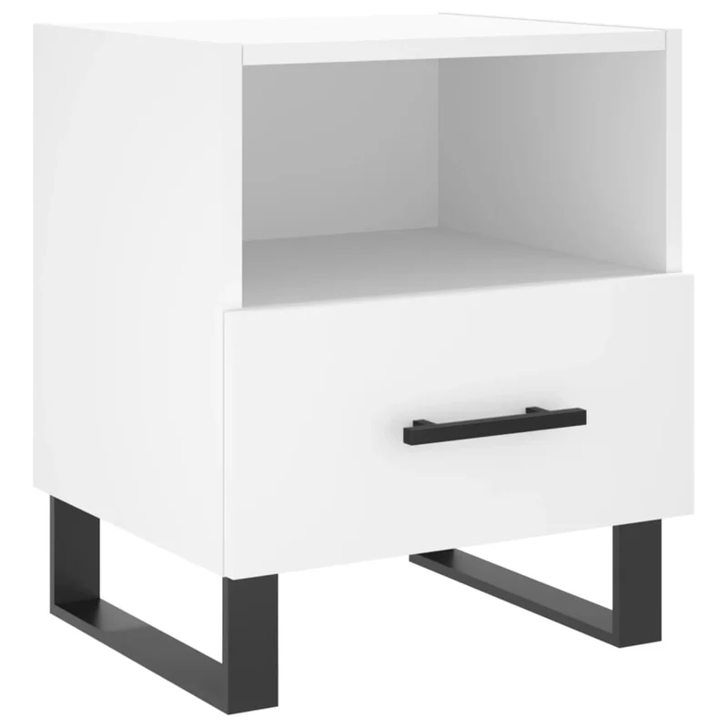Lot de 2 tables de chevet avec compartiment ouvert et tiroir 40 x 35 x 47,5 cm bois d’ingénierie blanc et fer DEC034912