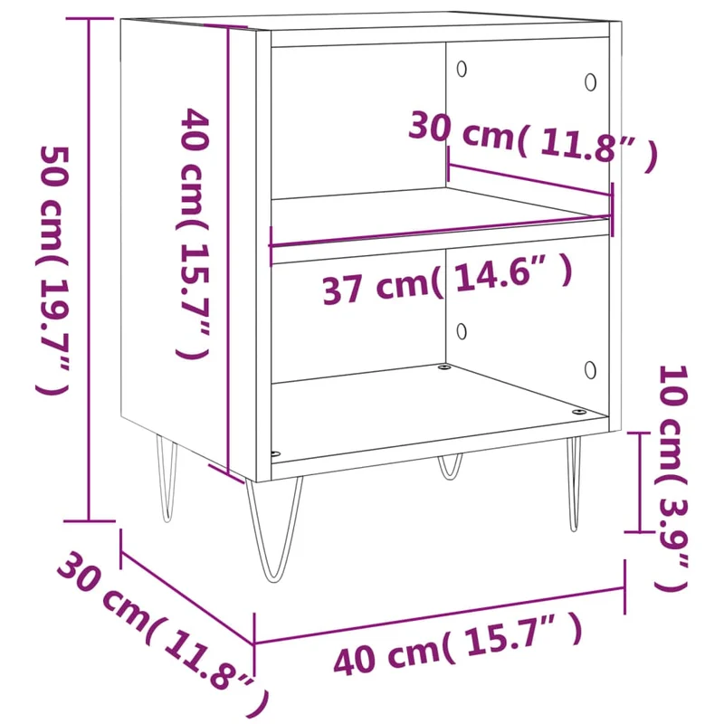 Lot de 2 tables de chevet avec compartiment ouvert 40 x 30 x 50 cm bois d'ingénierie blanc et fer DEC034899