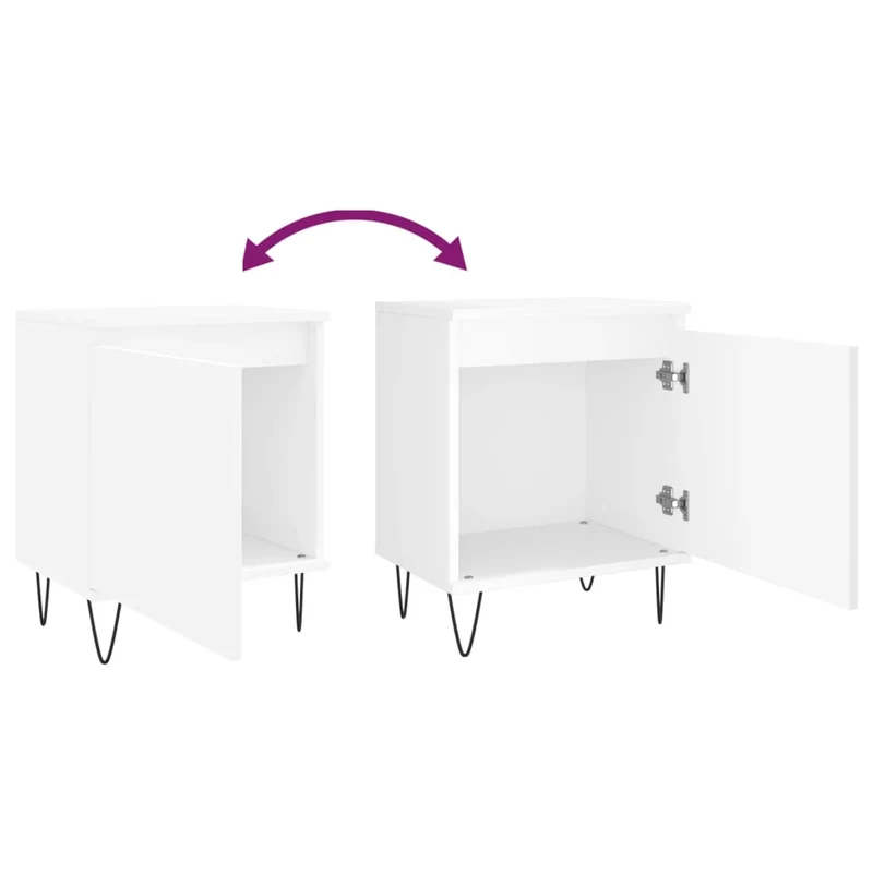 Lot de 2 tables de chevet avec compartiment avec porte 40 x 30 x 50 cm bois d'ingénierie blanc et fer DEC034894