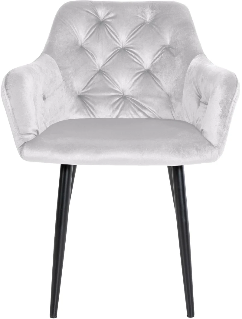Set de 2 chaises de salle à manger avec coutures décoratives en velours gris et pieds en métal noir 10_0001630