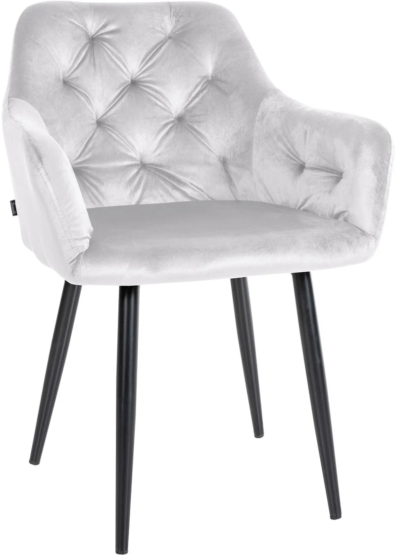 Set de 2 chaises de salle à manger avec coutures décoratives en velours gris et pieds en métal noir 10_0001630
