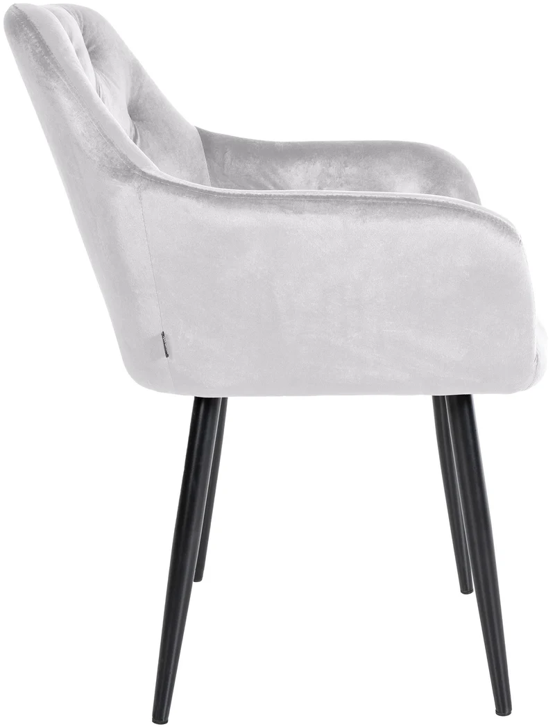 Set de 2 chaises de salle à manger avec coutures décoratives en velours gris et pieds en métal noir 10_0001630
