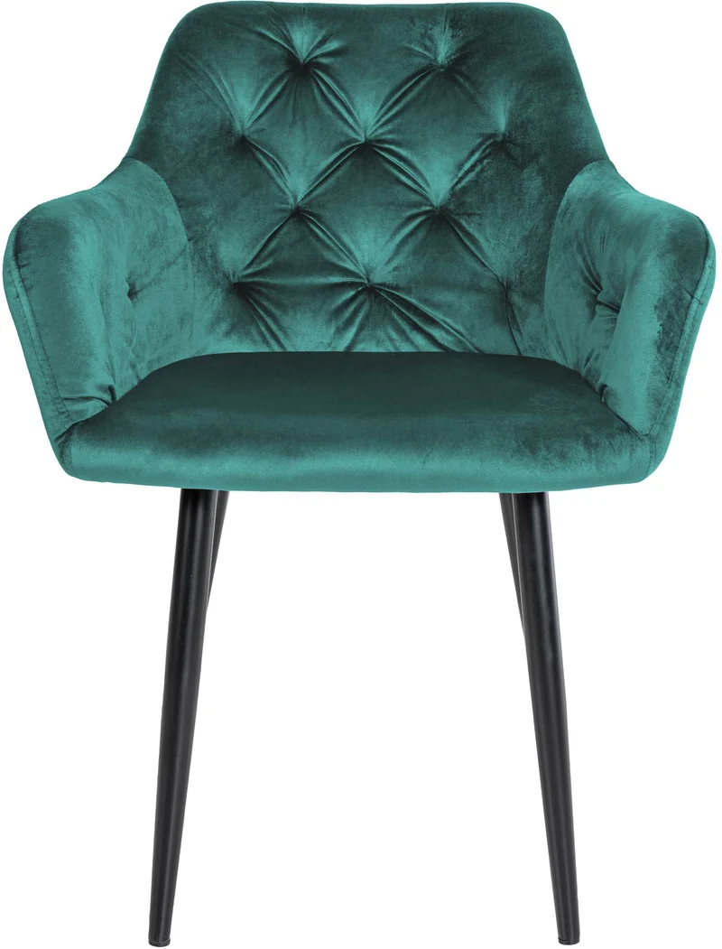 Set de 2 chaises de salle à manger avec coutures décoratives en velours vert foncé et pieds en métal noir 10_0001628
