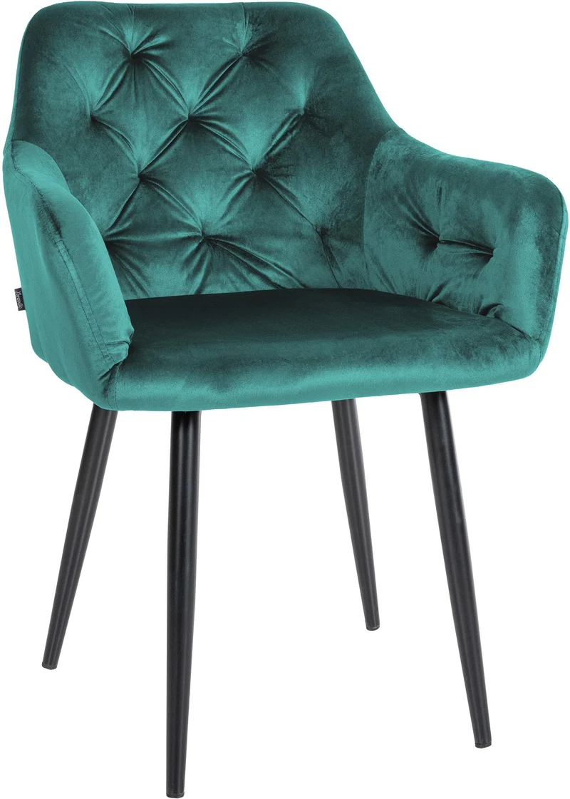 Set de 2 chaises de salle à manger avec coutures décoratives en velours vert foncé et pieds en métal noir 10_0001628