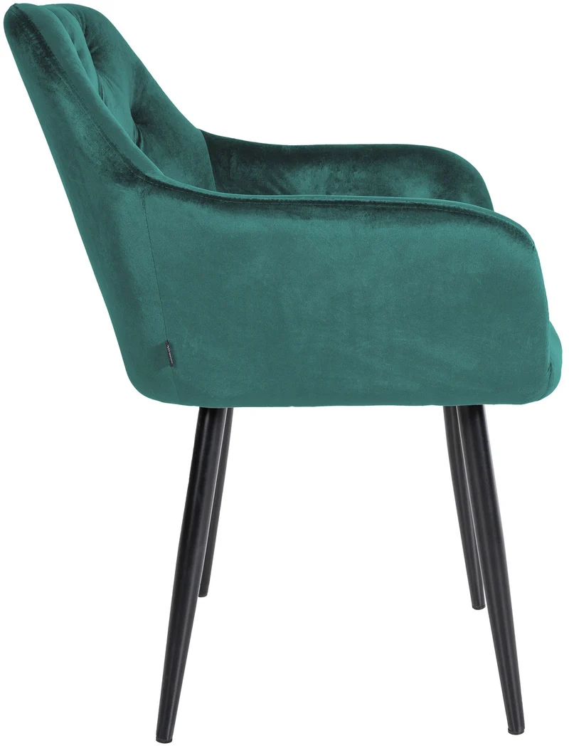 Set de 2 chaises de salle à manger avec coutures décoratives en velours vert foncé et pieds en métal noir 10_0001628