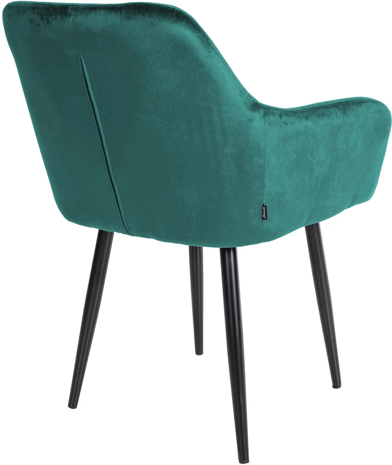 Set de 2 chaises de salle à manger avec coutures décoratives en velours vert foncé et pieds en métal noir 10_0001628