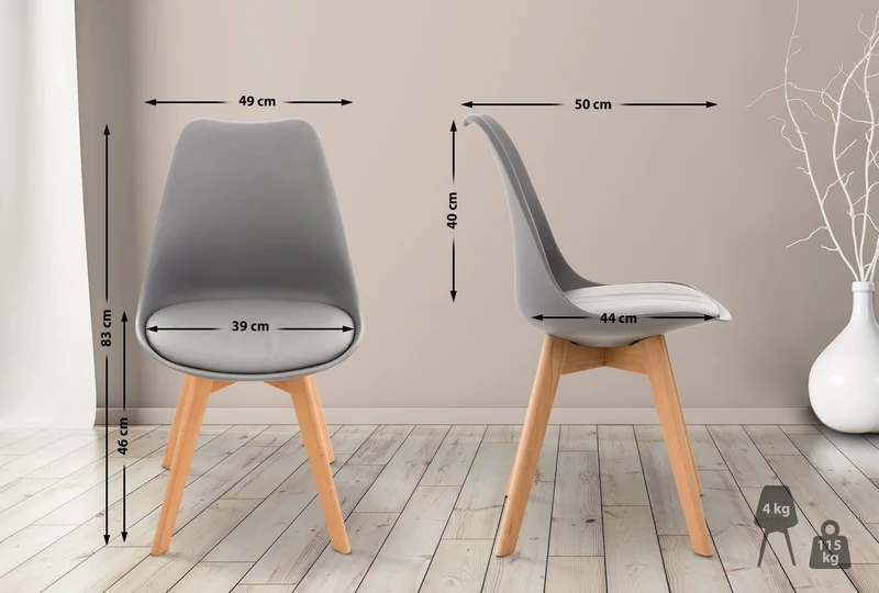 Set de 4 chaises de salle à manger design scandinave en PVC gris et pieds en bois clair 10_0001844