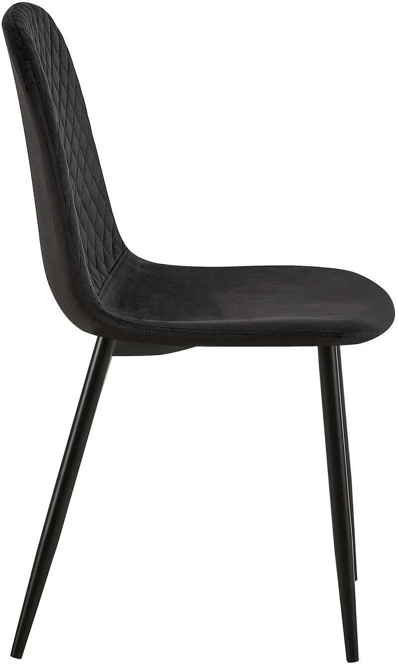 Lot de 4 chaises de salle à manger coutures décoratives losanges assise en velours noir pieds métal noir mat 10_0001876