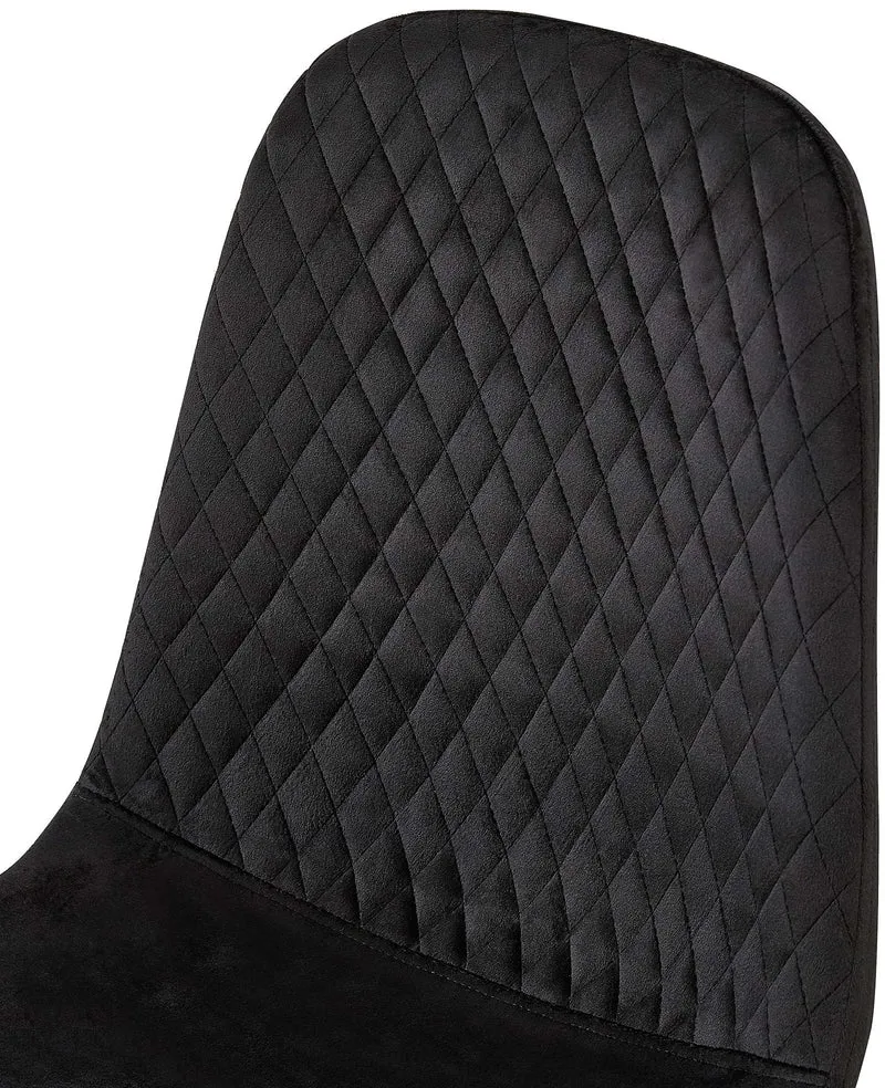 Lot de 4 chaises de salle à manger coutures décoratives losanges assise en velours noir pieds métal noir mat 10_0001876