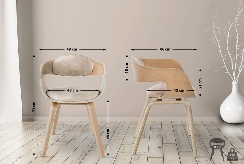 Lot de 2 chaises de salle à manger design retro en tissu crème structure en bois clair 10_0001718