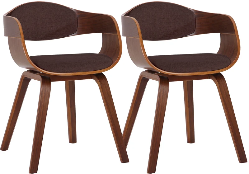 Lot de 2 chaises de salle à manger design retro en tissu marron structure en bois marron 10_0001725
