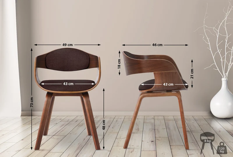 Lot de 2 chaises de salle à manger design retro en tissu marron structure en bois marron 10_0001725