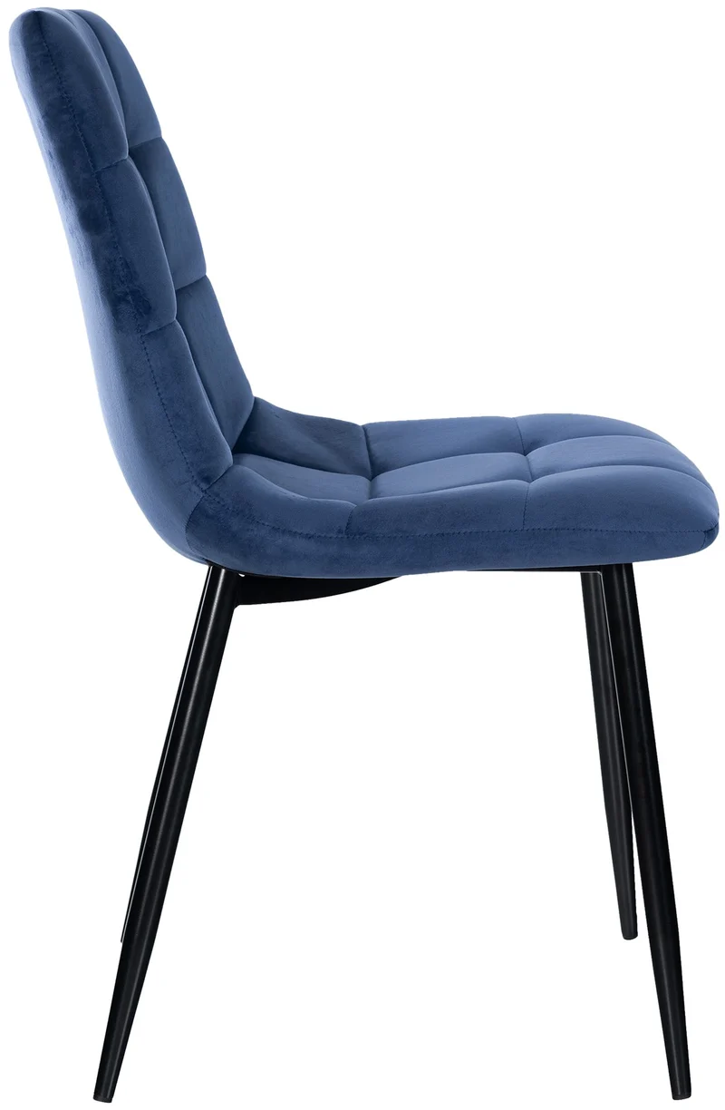 Lot de 4 chaises de salle à manger coutures décoratives carrées en velours bleu et métal noir 10_0001775