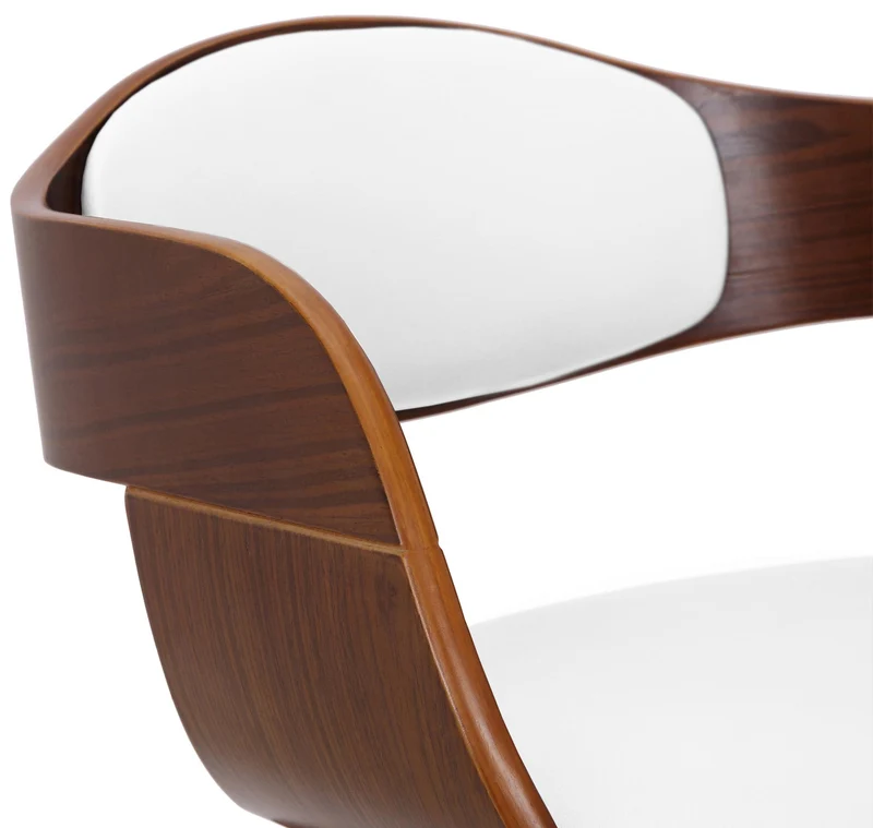 Lot de 2 chaises de salle à manger bureau design retro en PVC blanc structure en bois couleur noyer 10_0001714