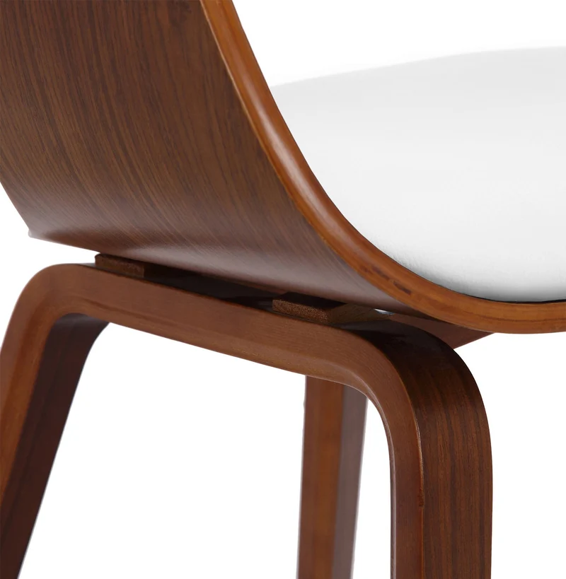 Lot de 2 chaises de salle à manger bureau design retro en PVC blanc structure en bois couleur noyer 10_0001714