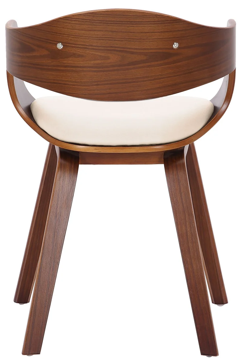 Lot de 2 chaises de salle à manger bureau design retro en PVC crème structure en bois couleur noyer 10_0001713