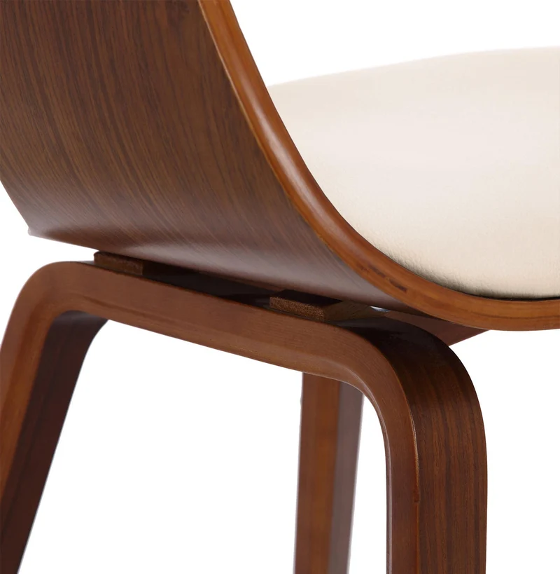 Lot de 2 chaises de salle à manger bureau design retro en PVC crème structure en bois couleur noyer 10_0001713