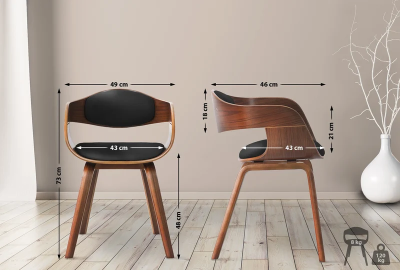 Lot de 2 chaises de salle à manger design retro en PVC noir et structure en bois couleur noyer 10_0001712