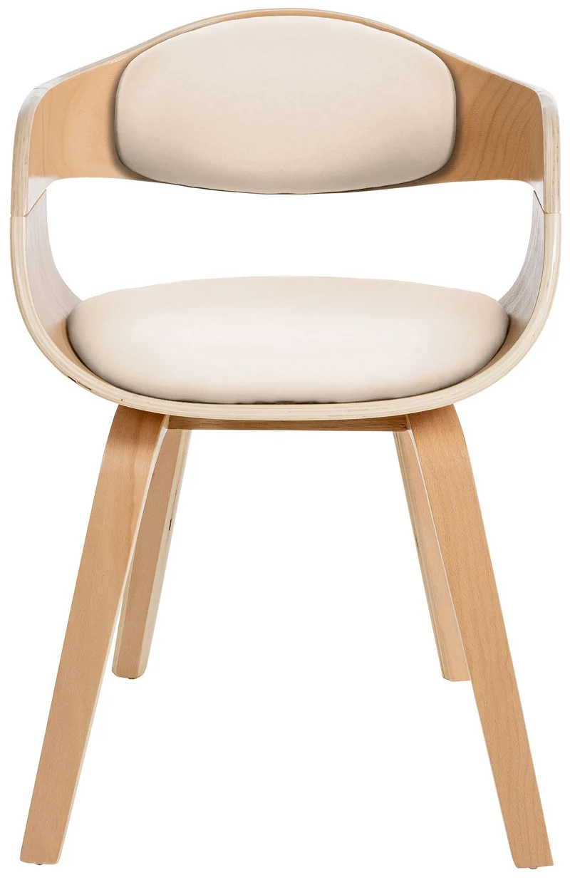Lot de 2 chaises de salle à manger design retro en PVC crème et structure en bois clair 10_0001711
