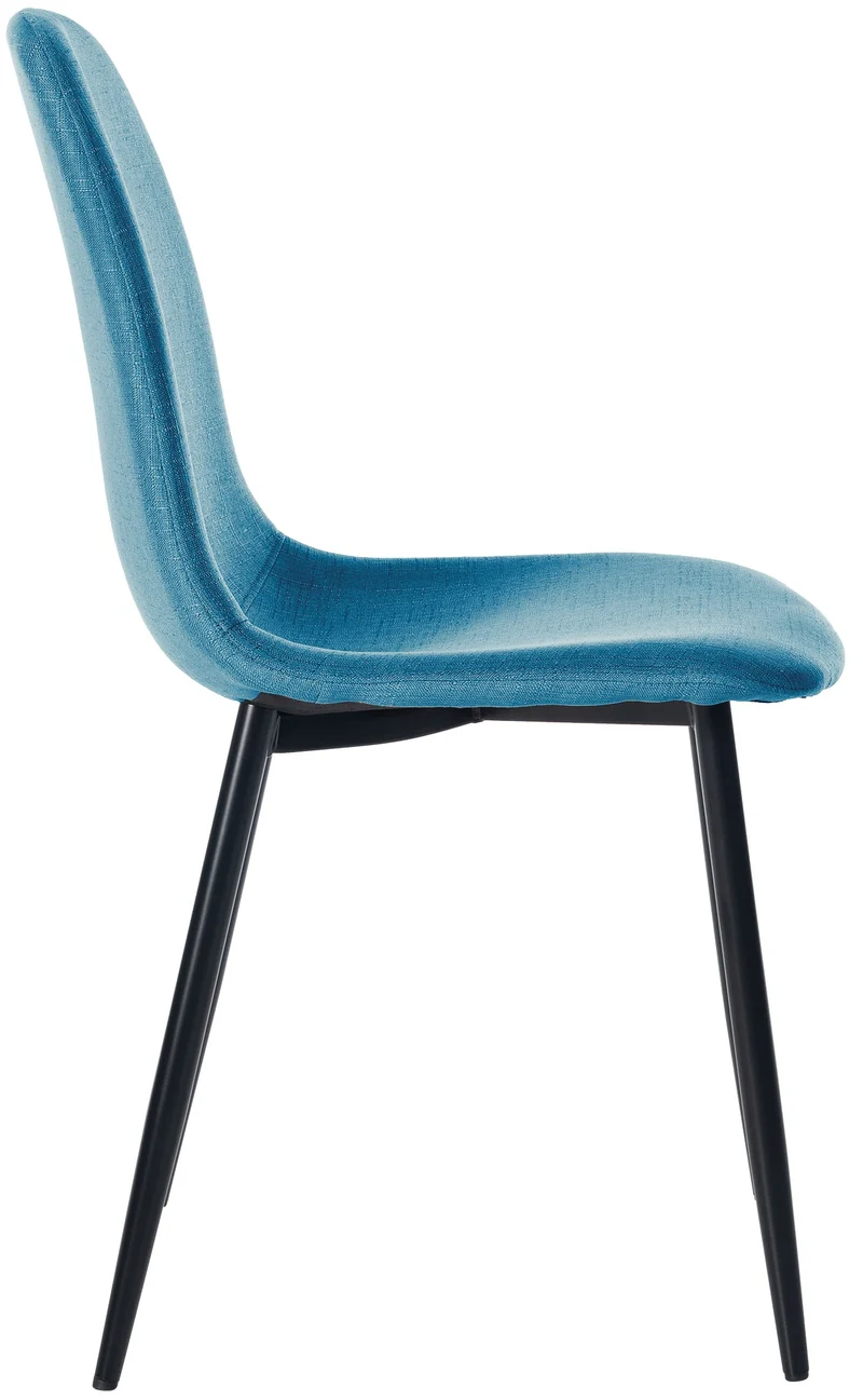 Lot de 4 chaises de salle à manger design simple avec pieds en métal noir et assise en tissu bleu 10_0001834