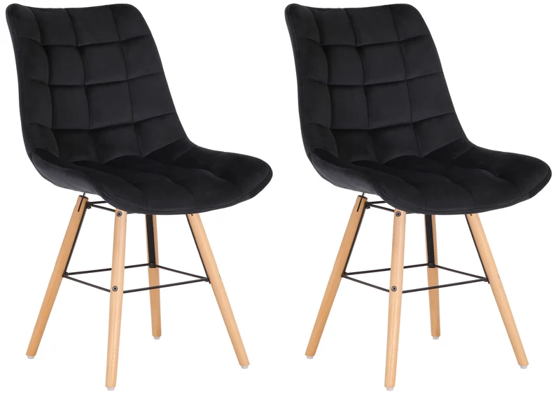 Lot de 2 chaises de salle à manger style scandinave couture carrée en velours noir et pieds en bois 10_0001738