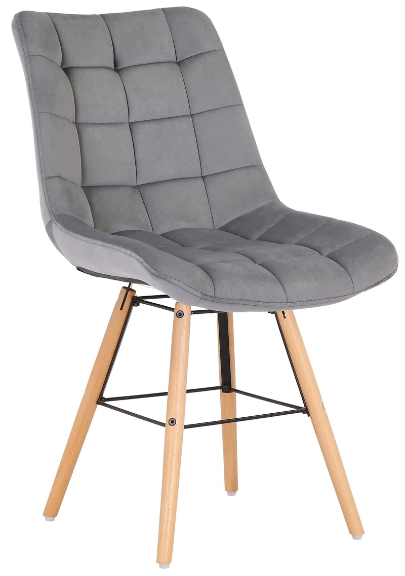 Lot de 2 chaises de salle à manger style scandinave couture carrée en velours gris et pieds en bois 10_0001737