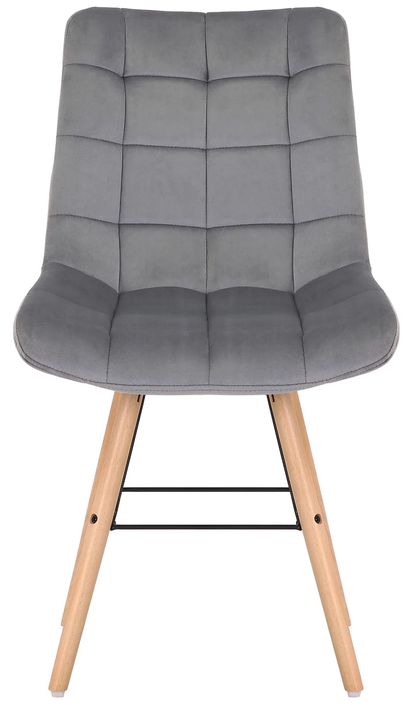 Lot de 2 chaises de salle à manger style scandinave couture carrée en velours gris et pieds en bois 10_0001737