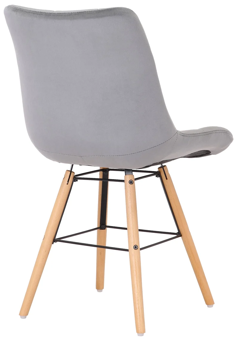 Lot de 2 chaises de salle à manger style scandinave couture carrée en velours gris et pieds en bois 10_0001737