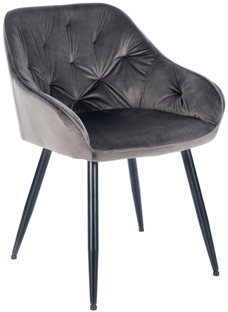Lot de 2 chaises de salle à manger design et moderne assise en velours gris foncé et pieds en métal noir 10_0001605
