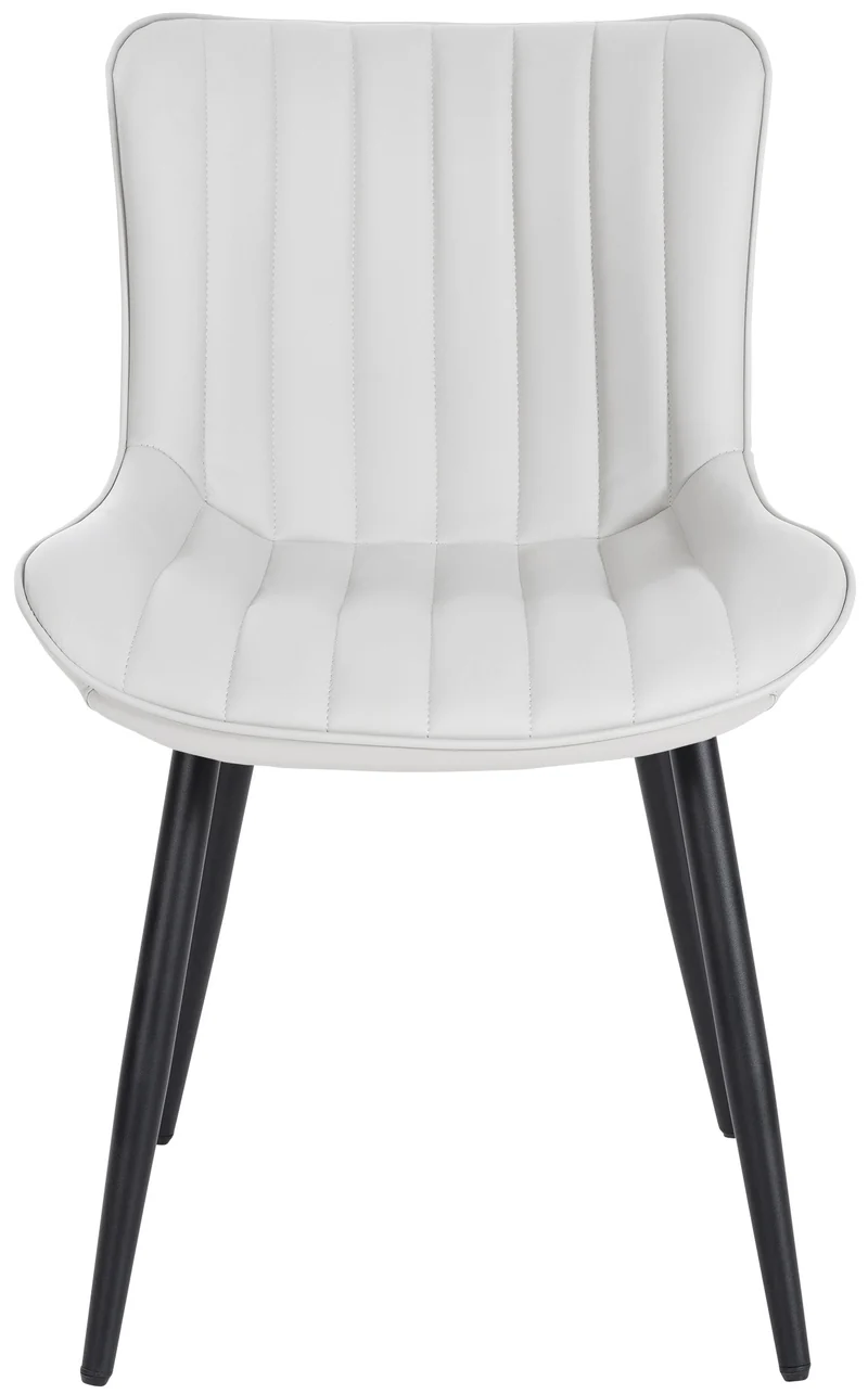 Lot de 2 chaises de salle à manger coutures décoratives verticales avec pieds en métal noir assise en PVC blanc 10_0001733