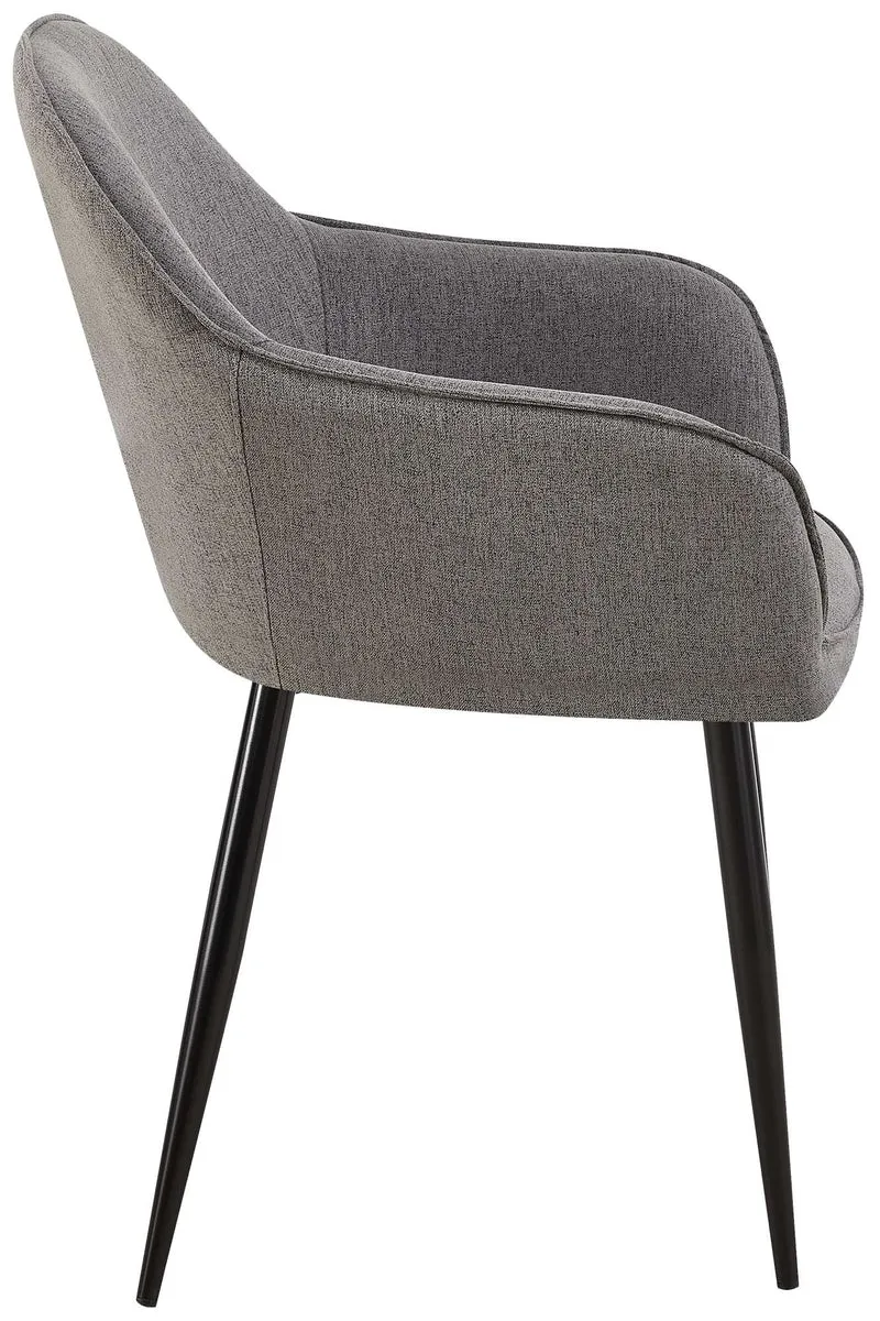 Set de 2 chaises de salle à manger avec accoudoirs design moderne et confortable en tissu gris foncé et pieds en bois noir 10_0001602