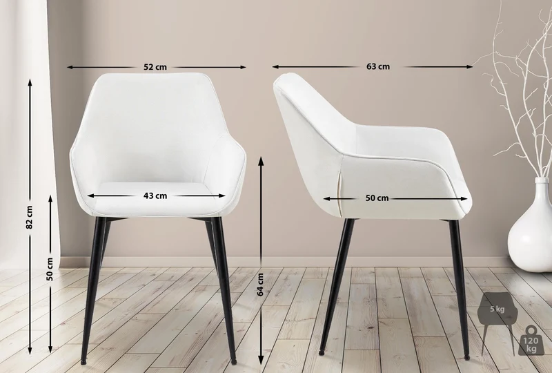 Set de 2 chaises de salle à manger avec accoudoirs design moderne et confortable en tissu crème et pieds en bois noir 10_0001585