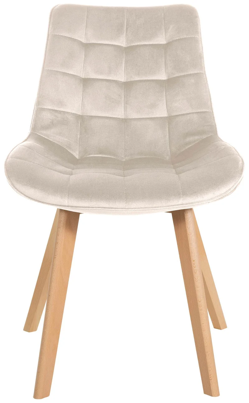 Lot de 2 chaises de salle à manger design scandinave coutures carrées en velours crème pieds en bois clair 10_0001684