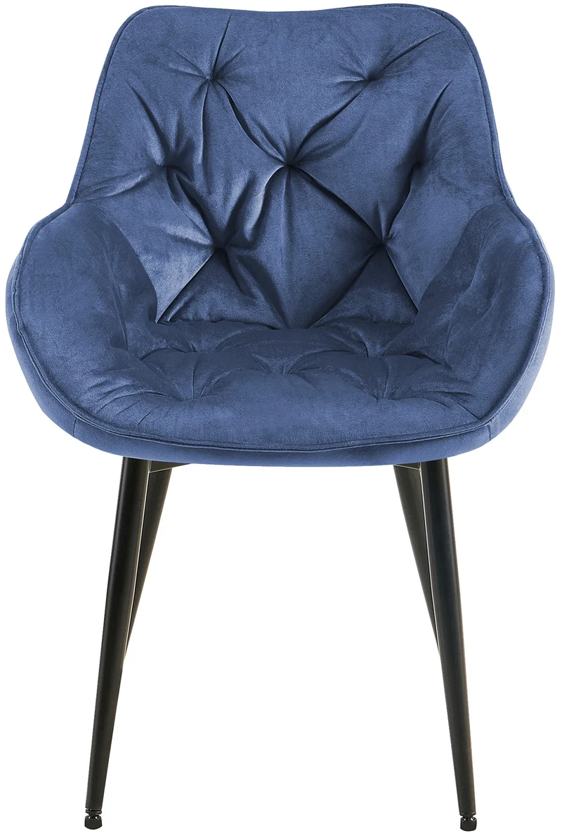 Lot de 2 chaises de salle à manger coutures décoratives en velours bleu et pieds en métal noir 0_0001664