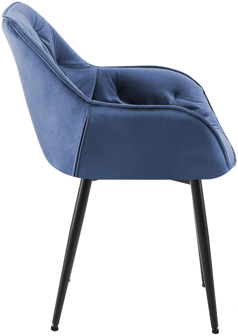 Lot de 2 chaises de salle à manger coutures décoratives en velours bleu et pieds en métal noir 0_0001664